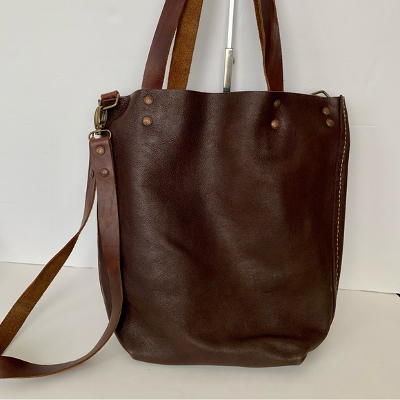 Leather Tote Handmade With Removable Shoulder Strap Brown Pebbled Leather - Picture 1 of 10